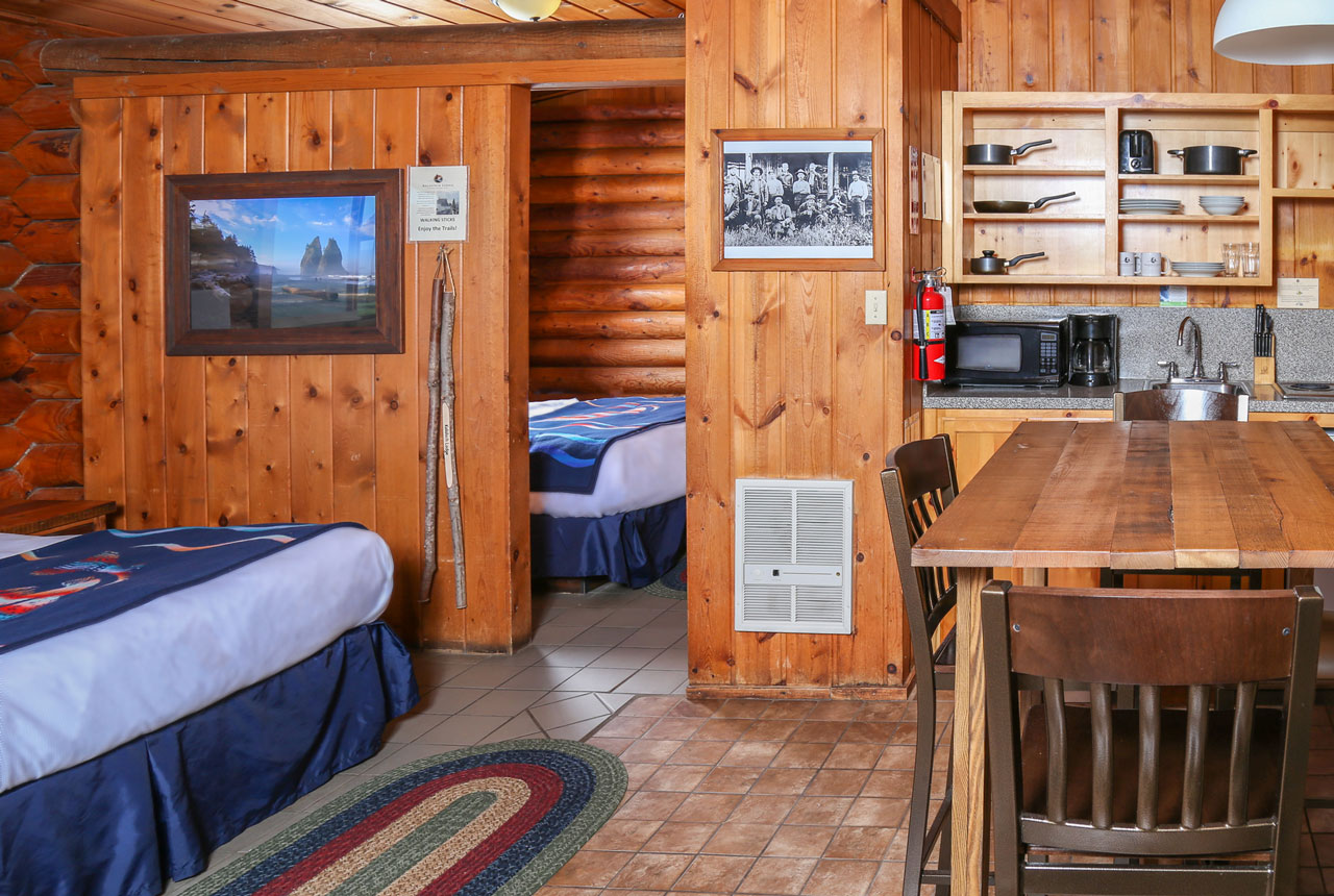 Kalaloch Cabin interior with the comforts of home in Olympic National Park.