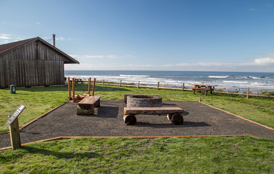 Outside the cabin area is a beautiful new outdoor fire circle for guests at Kalaloch Lodge to enjoy and meet each other.