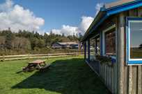 View of Kalaloch Lodge from the cabins on the bluff.