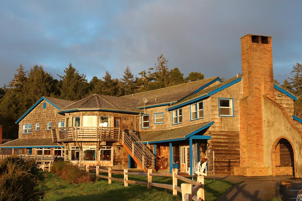 Kalaloch Lodge glows golden in the hour before sunset.